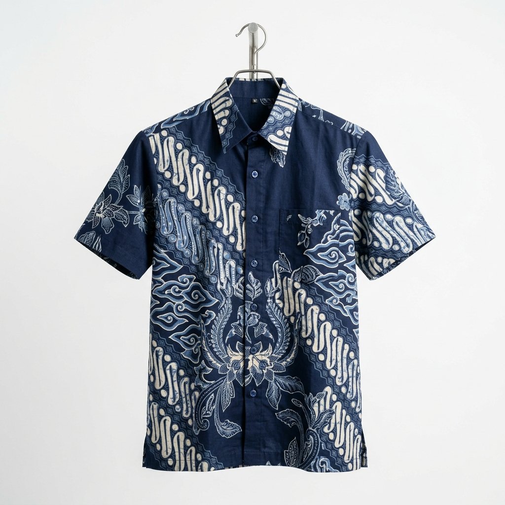 Kemeja Batik Biru Dongker